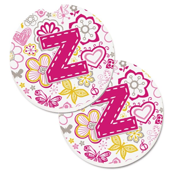 Carolines Treasures Letter Z Flowers and Butterflies Pink Cup Holder Car Coaster, PK2 CJ2005-ZCARC - main